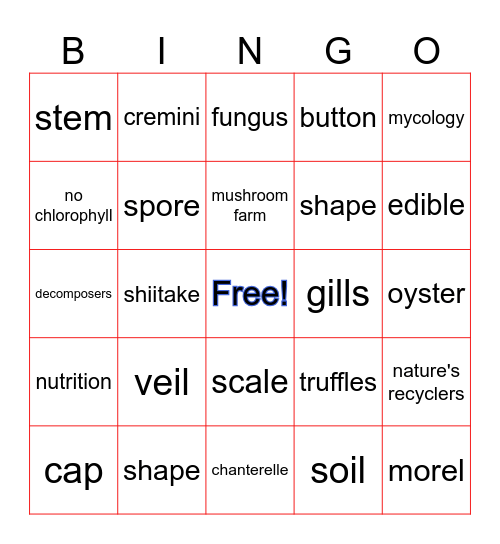 MUSHROOMS Bingo Card