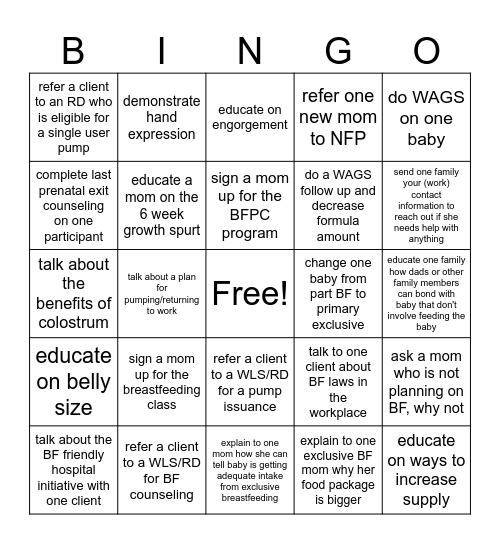 World Breastfeeding Week Bingo Card