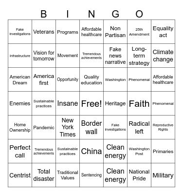 2024 Presidential Debate Bingo Card