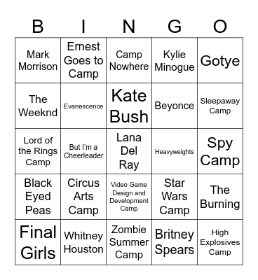 Camping Movies, Summer Camps, & Kidz Bop Bingo Card