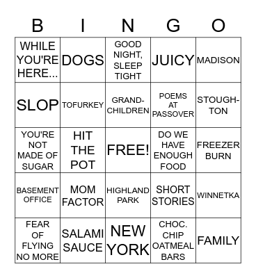 MOM'S 85th BIRTHDAY BINGO! Bingo Card