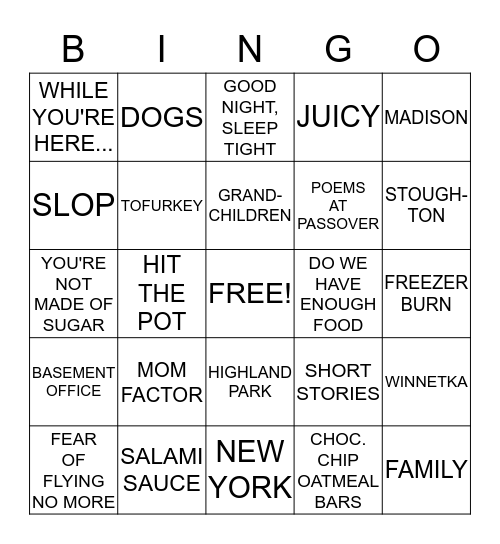 MOM'S 85th BIRTHDAY BINGO! Bingo Card