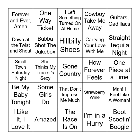 People's Category - 90s Country Bingo Card