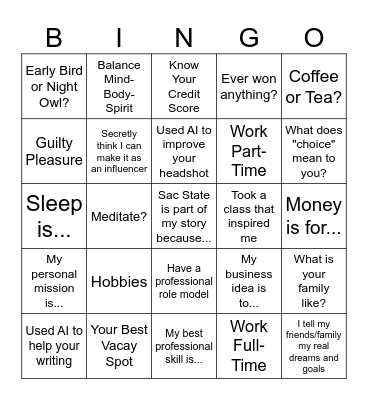 WLN Mini Mentoring Bingo! Bingo Card