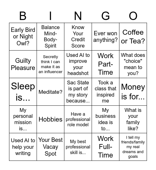 WLN Mini Mentoring Bingo! Bingo Card