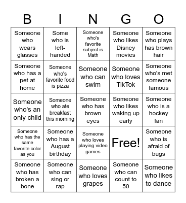Human Bingo Card