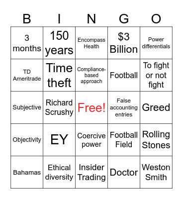 Ethics Bingo Card