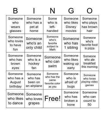 Human Bingo Card