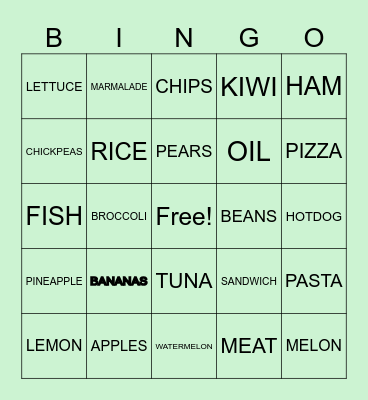 FOOD BINGO Card