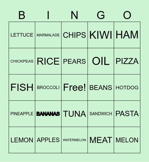 FOOD BINGO Card