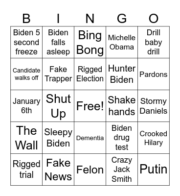 Biden vs Trump Debate Bingo Card