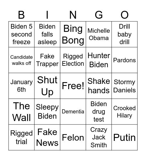 Biden vs Trump Debate Bingo Card