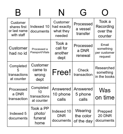 Untitled Bingo Card