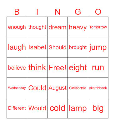 Call sheet Bingo Card