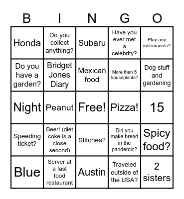 Jennifer Bingo Card