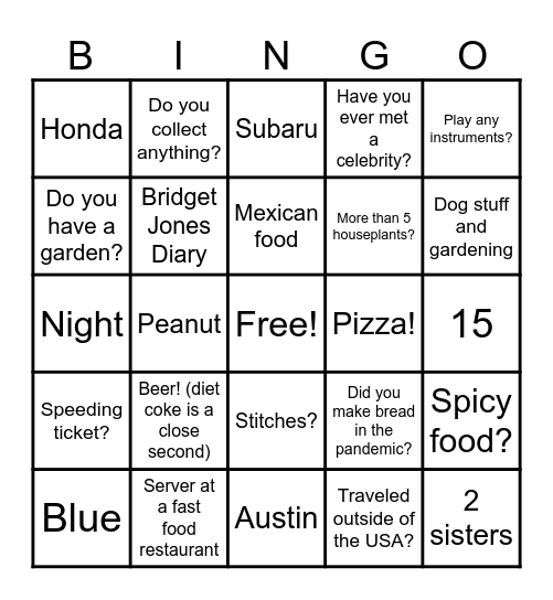 Jennifer Bingo Card