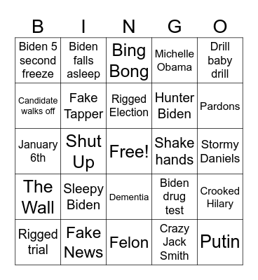 Biden vs Trump Debate Bingo Card