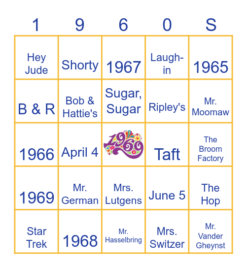 PHS 1965-1969 Bingo Card
