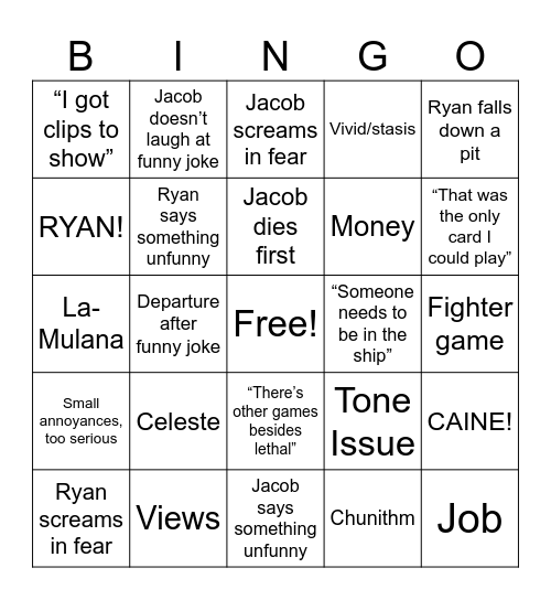 Thug Shaker Central Bingo Card