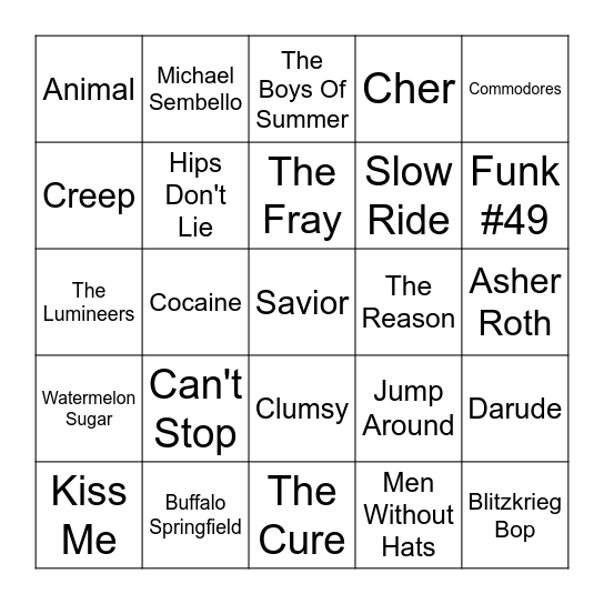 Smorgasbord Bingo Card