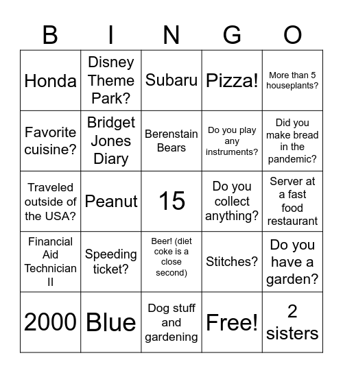 Jennifer Bingo Card