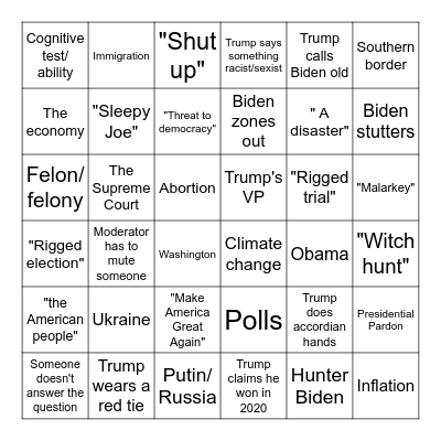 Presidential Debate Bingo Card