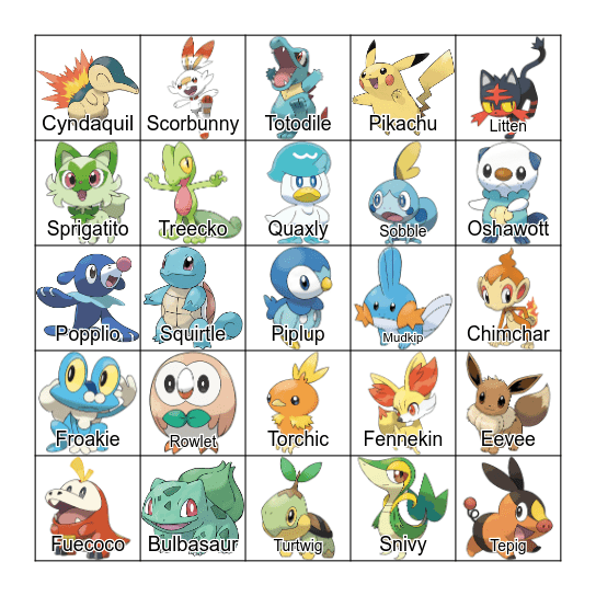 Pokémon Bingo Card