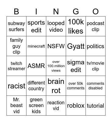 Untitled Bingo Card