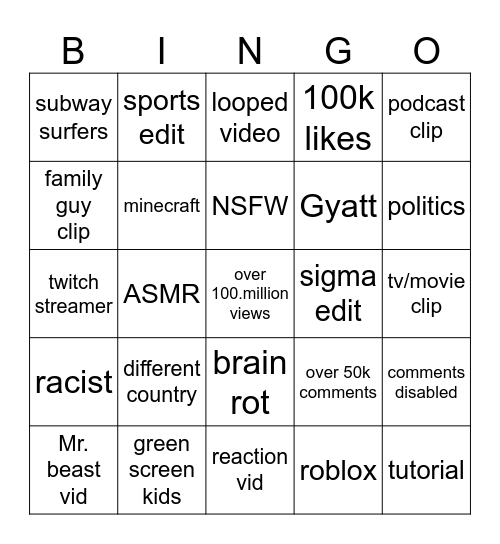 Untitled Bingo Card