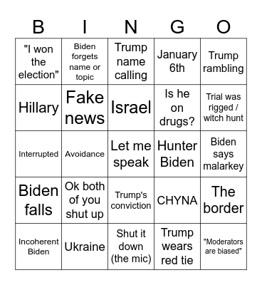 2024 Debate 1 Bingo Card
