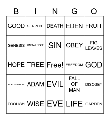 HOPE IN THE FALL OF MAN Bingo Card
