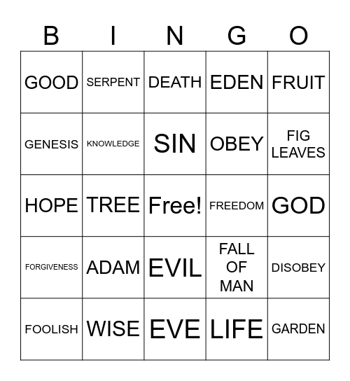 HOPE IN THE FALL OF MAN Bingo Card