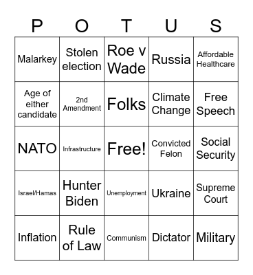 June 27 Debate Bingo Card