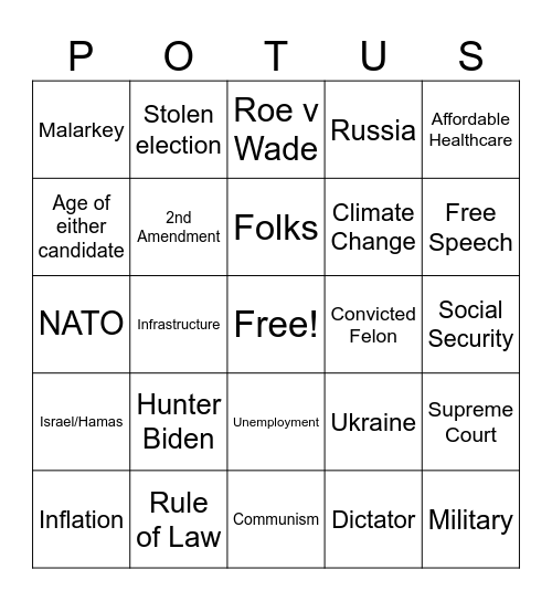 June 27 Debate Bingo Card