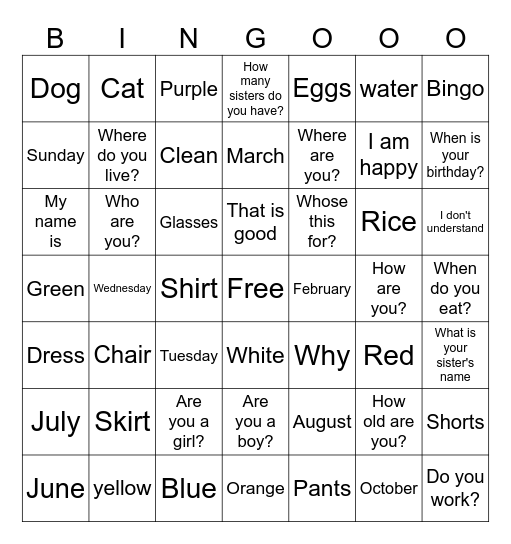 Untitled Bingo Card