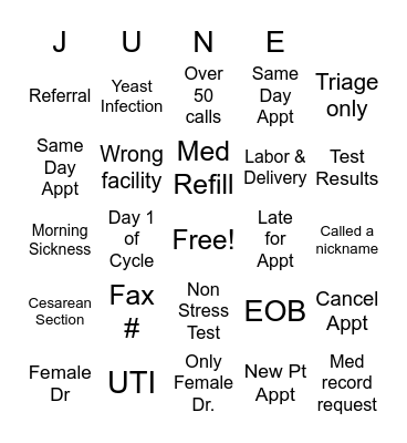 OB/GYN BINGO Card