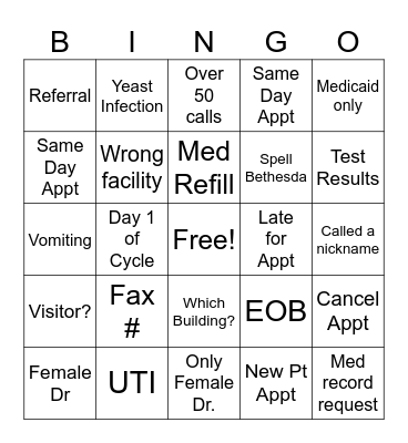 OB/GYN BINGO Card