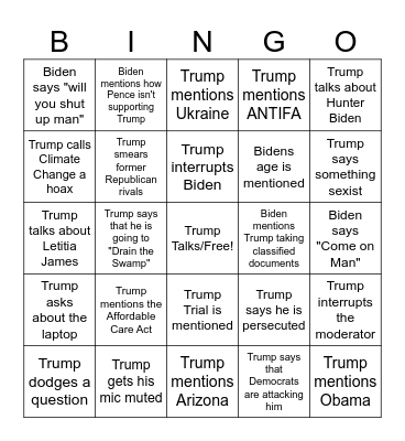 2024 Presidential Debate Bingo Card