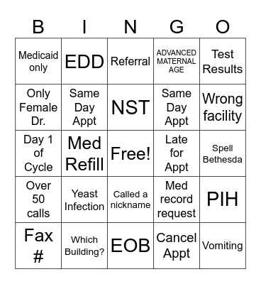 OB/GYN BINGO Card