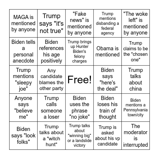 Debate Bingo. Bingo Card
