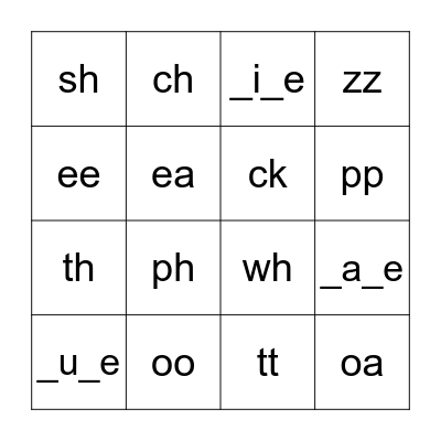 Phonics Bingo Card