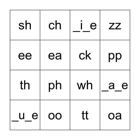 Phonics Bingo Card