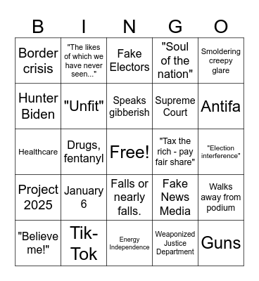 2024 Presidential Debate Bingo Card