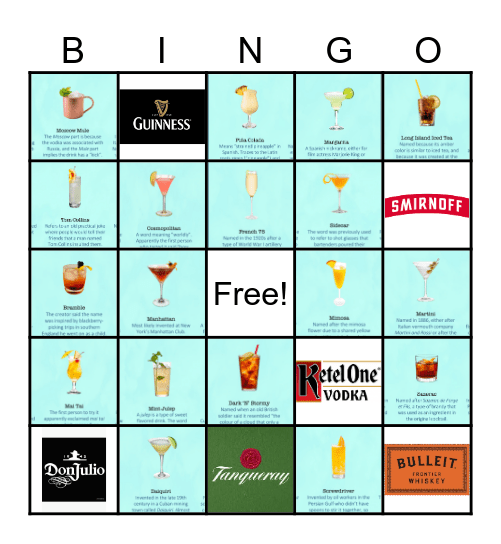 Diageo Spirit Games Bingo Card