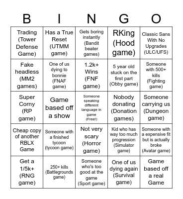 Roblox Bingo Board Bingo Card