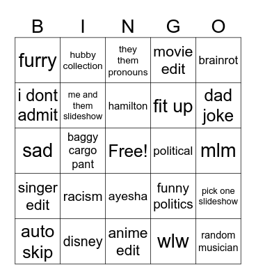 tiktok bingo Card