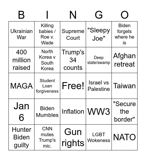 Presidential Bingo Card