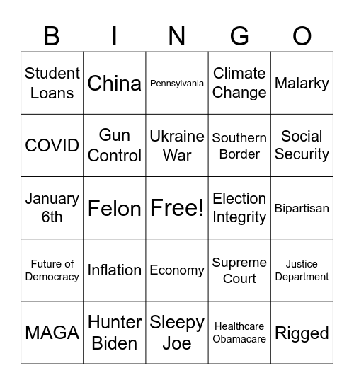 Presidential Debate Bingo Card