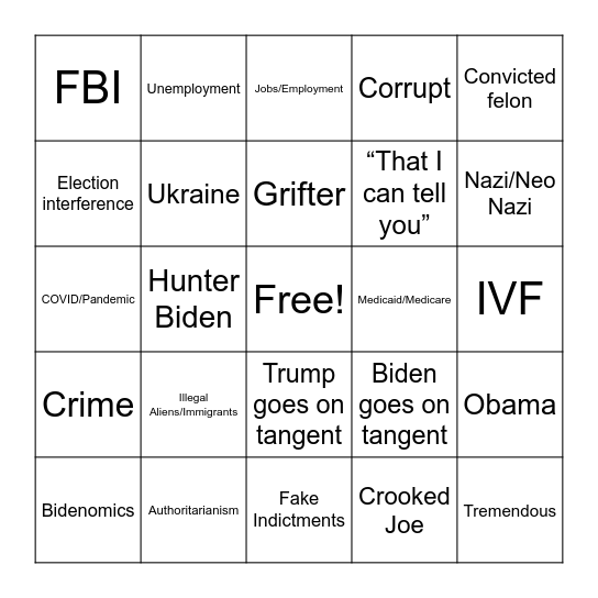 2024 Presidential Debate Bingo Card