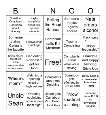 Fowler Christmas Bingo Card